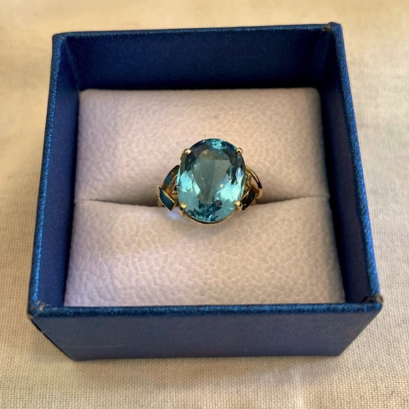 18k Gold Blue Topaz Vintage Estate Ring - Picture 15 of 16